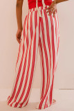 Casual Daily Striped Print Pocket Lace Up Loose Straight Full Print Bottoms