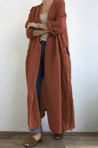 Casual Solid Color Pocket Lace Up Outerwear