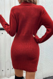 Casual Solid Color Zipper Weave Zipper Collar Wrapped Skirt Dresses