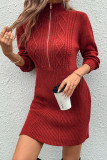 Casual Solid Color Zipper Weave Zipper Collar Wrapped Skirt Dresses