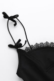 Sexy Party Solid Color Lace Bow Decor V Neck Sling Dresses