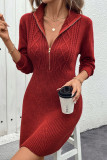 Casual Solid Color Zipper Weave Zipper Collar Wrapped Skirt Dresses