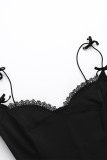 Sexy Party Solid Color Lace Bow Decor V Neck Sling Dresses