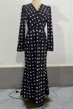 Elegant Polka Dot Frenulum V Neck One Step Skirt Dresses