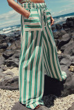 Casual Daily Striped Print Pocket Lace Up Loose Straight Full Print Bottoms