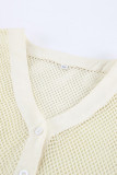 Casual Vacation Solid Color Hollow Out Buckle See-Through V Neck Long Sleeve Two Pieces