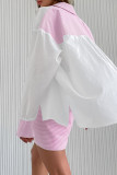 Casual Daily Striped Print Buttons Patchwork Turndown Collar Tops