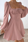 Elegant Solid Color Lace Up Ruched Square Neck A Line Dresses