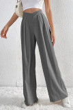 Casual Daily Solid Color Pocket Ruched Loose High Waist Wide Leg Solid Color Bottoms