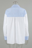 Casual Daily Striped Print Buttons Patchwork Turndown Collar Tops