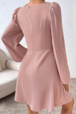 Elegant Solid Color Lace Up Ruched Square Neck A Line Dresses