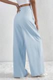 Casual Daily Solid Color Pocket Ruched Loose High Waist Wide Leg Solid Color Bottoms