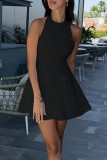 Sexy Street Solid Color Backless Halter A Line Dresses