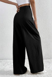 Casual Daily Solid Color Pocket Ruched Loose High Waist Wide Leg Solid Color Bottoms