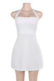 Sexy Solid Color Backless Halter Sleeveless Dresses