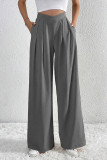 Casual Daily Solid Color Pocket Ruched Loose High Waist Wide Leg Solid Color Bottoms