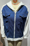 Casual Solid Color Patchwork Zipper Contrast Turndown Collar Outerwear