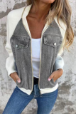 Casual Solid Color Patchwork Zipper Contrast Turndown Collar Outerwear