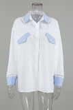 Casual Daily Striped Print Buttons Patchwork Turndown Collar Tops