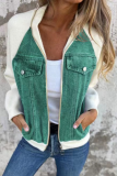 Casual Solid Color Patchwork Zipper Contrast Turndown Collar Outerwear