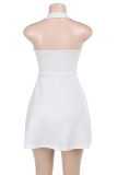 Sexy Solid Color Backless Halter Sleeveless Dresses