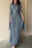 Prom Elegant Solid Color Lace Up Pleated O Neck Evening Dresses