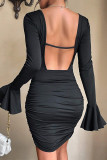 Sexy Solid Backless Square Collar Wrapped Skirt Dresses