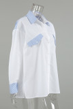 Casual Daily Striped Print Buttons Patchwork Turndown Collar Tops