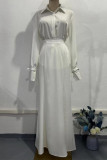 Elegant Solid Color Lace Up Buttons Turndown Collar Long Sleeve Two Pieces