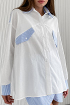 Casual Daily Striped Print Buttons Patchwork Turndown Collar Tops