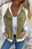 Casual Solid Color Patchwork Zipper Contrast Turndown Collar Outerwear