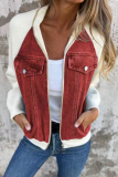 Casual Solid Color Patchwork Zipper Contrast Turndown Collar Outerwear