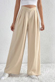Casual Daily Solid Color Pocket Ruched Loose High Waist Wide Leg Solid Color Bottoms