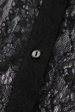 Sexy Solid Color Lace Buttons See-Through Turndown Collar Tops