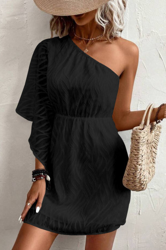 Sexy Vacation Solid Color Patchwork Sloping Shoulder Waist Skirt Dresses