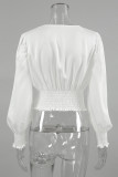 Elegant Solid Color Ruched V Neck Tops