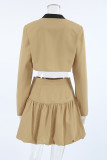 Casual Street Solid Color Buttons Patchwork Contrast O Neck Long Sleeve Two Pieces