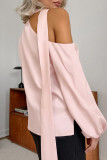 Elegant Solid Color Hollow Out Lace Up Irregular Tie Neck Tops