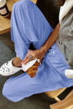 Casual Daily Striped Print Buttons Contrast Loose Mid Waist Wide Leg Full Print Bottoms