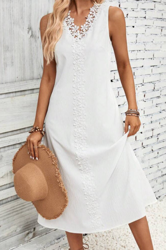 Casual Vacation Solid Color Lace V Neck Sleeveless Dresses