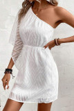 Sexy Vacation Solid Color Patchwork Sloping Shoulder Waist Skirt Dresses