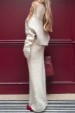 Sexy Solid Color Potholes Off Shoulder Long Sleeve Two Pieces