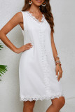 Sexy Solid Color Lace Patchwork V Neck Sleeveless Dresses