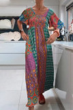 Casual Vacation Floral Print Pocket V Neck Printed Short Sleeve Dress
