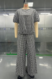 Casual Street Plaid Draw String Pocket Lace Up O Neck Short Sleeve Two Pieces