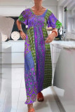 Casual Vacation Floral Print Pocket V Neck Printed Short Sleeve Dress