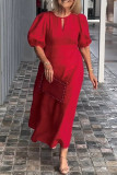 Casual Daily Solid Color Hollow Out O Neck A Line Short Sleeve Dress