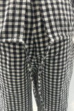 Casual Street Plaid Draw String Pocket Lace Up O Neck Short Sleeve Two Pieces