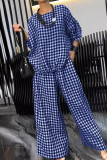 Casual Street Plaid Draw String Pocket Lace Up O Neck Short Sleeve Two Pieces
