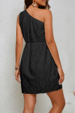 Sexy Solid Color Lace Irregular Sloping Shoulder Irregular Dresses